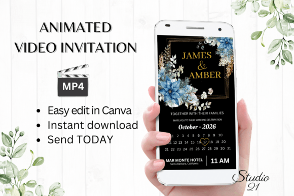 Christmas Wedding Invitation W8213B: Festive Animated Invites