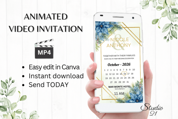 Christmas Wedding Invitation W8214B: A Festive Digital Template