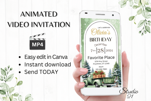 December Birthday Invitation: Instant Animated Templates