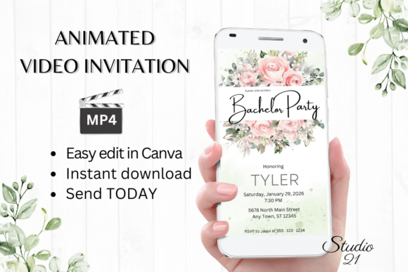 Effortless Pink Roses Bachelor Party Invites