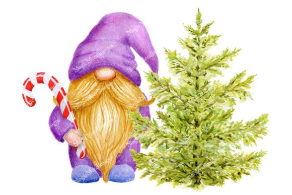 Gnome Christmas Tree Watercolor Painting: A Whimsical Holiday Design Asset