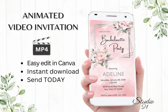 Pink Rose Bachelorette Party Evite W6273: A Modern Digital Invite