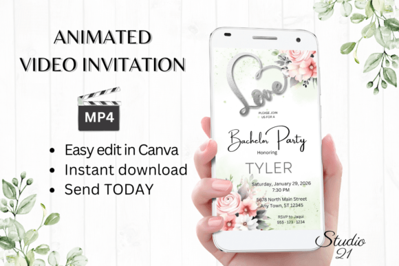 Pink Roses Bachelor Party Invite: Effortless Digital Style