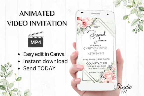 Pink Roses Rehearsal Dinner Invite: Elegant Digital Evite