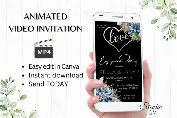 Winter Engagement Party Invite W1251: Editable Digital Design